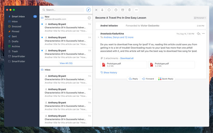 Spark mac email app layout free
